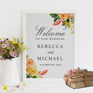 Poster Sinal de Casamento Floral de Pessegueira de Outono
