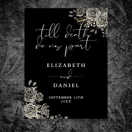 Poster Sinal de casamento floral de rosas góticas preto e