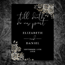 Poster Sinal de casamento floral de rosas góticas preto e