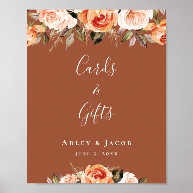 Poster Sinal de Casamento Floral do Terracotta Boho (Frente)