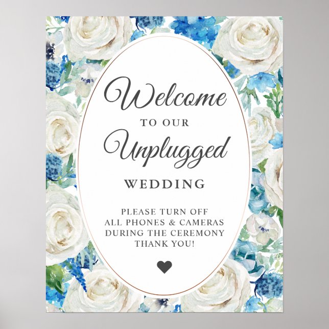 Poster Sinal de Casamento Floral Elegante Sem Celulares (Frente)