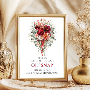 Poster Sinal de Casamento Floral Outono Marrom Luxuriante