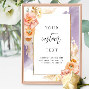 Poster Sinal de Casamento Floral Roxo Pêssego com Texto P