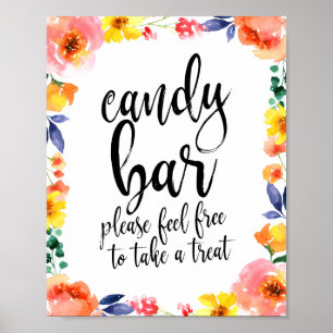 Poster Sinal de Casamento Floral Script 8x10 Candy Bar