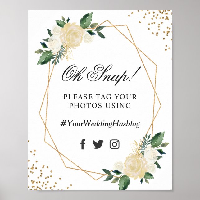 Poster Sinal de Casamento Floral Verde Branco do Snap Has (Frente)
