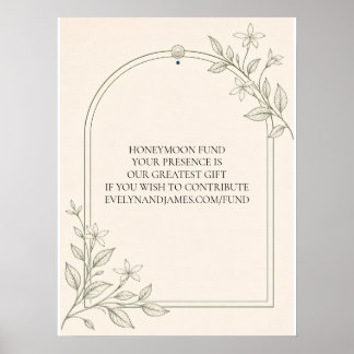 Poster Sinal de Casamento Fundo de Lua de Mel Botânico de