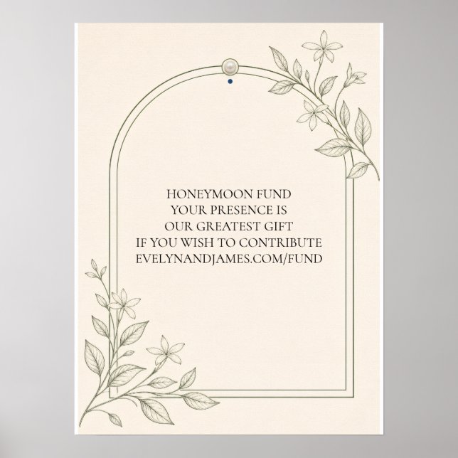 Poster Sinal de Casamento Fundo de Lua de Mel Botânico de (Frente)
