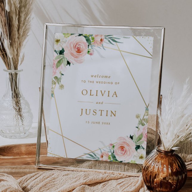 Poster sinal de casamento geométrico cor-de-rosa (Criador carregado)