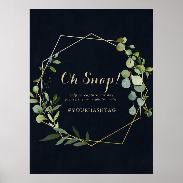 Poster Sinal de Casamento Geométrico Dourado Azul Verde O (Frente)