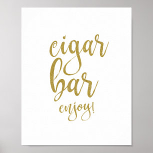 Pôster Sinal de Casamento Glitter Dourado Cigar Bar 8x10