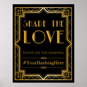 Pôster Sinal de Casamento Hashtag   Gatsby Art Deco