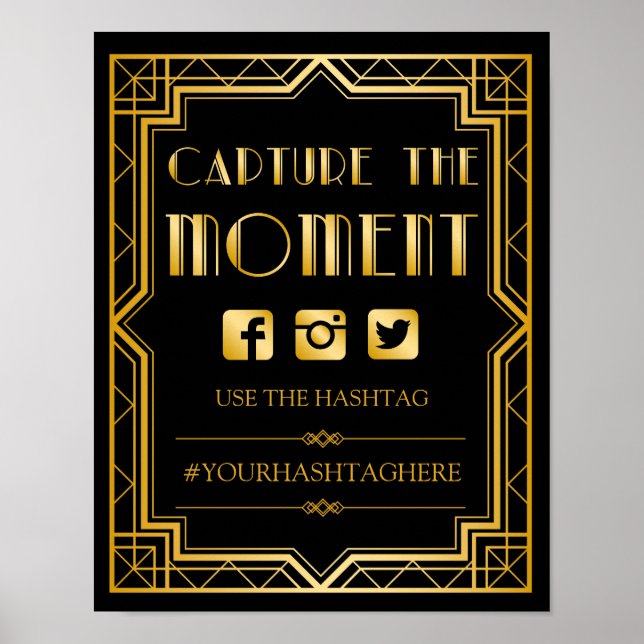 Poster Sinal de Casamento Hashtag | Gatsby Art Deco (Frente)