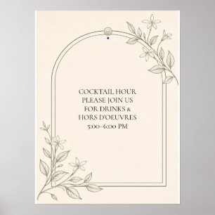 Poster Sinal de Casamento Hora do Coquetel Botânico de Ol