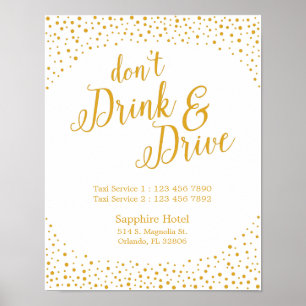 Poster Sinal de Casamento - Não Beba e dirija sinal de Co