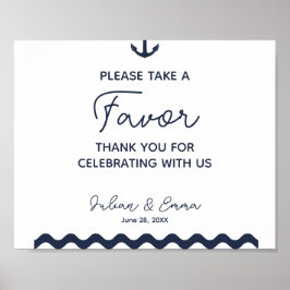 Pôster sinal de casamento náutico favor azul marinho