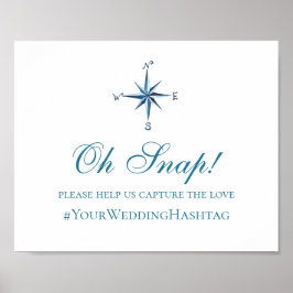Poster Sinal de casamento náutico. Hashtag azul do instag