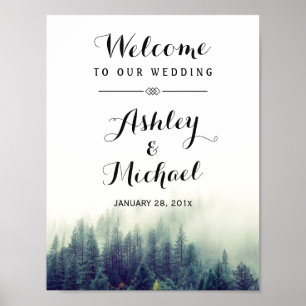 Poster Sinal de Casamento no inverno da Floresta de Pinhe