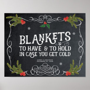 Poster sinal de casamento no inverno de natal de cobertor