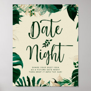 Poster Sinal de Casamento Noturno de Folhagem Tropical e 