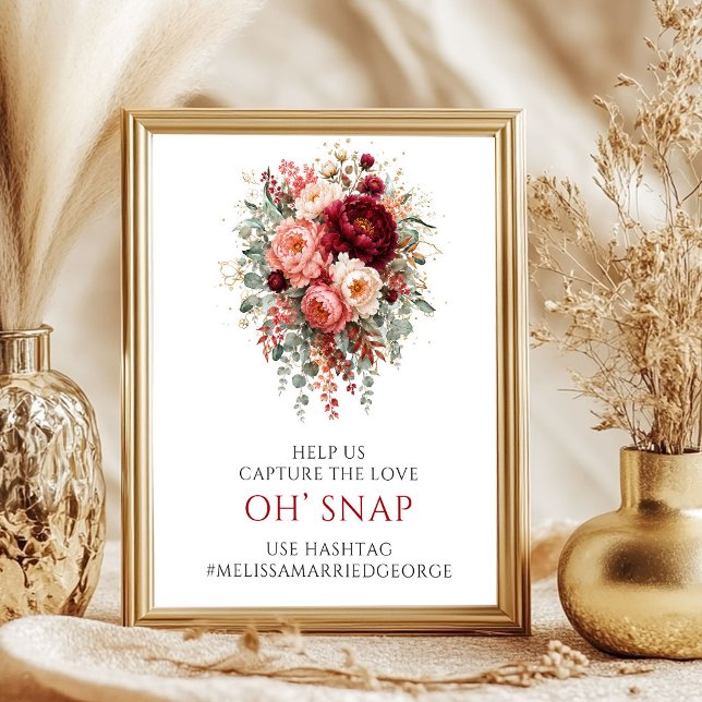 Poster Sinal de casamento Opulento Vermelho Intenso Boho  (Opulent Deep Red Boho Oh Snap Wedding 8x10 Sign

)