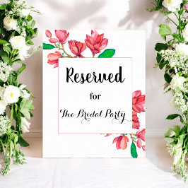 Poster Sinal de Casamento Reservado Floral Rosa Cartaz Br