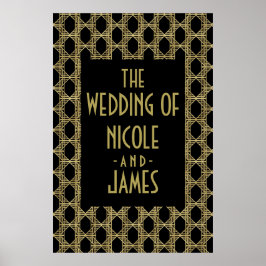 Poster Sinal de Casamento Retro Diamante Art Déco Dourado