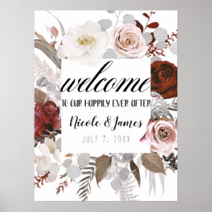 Poster Sinal de Casamento Rosa Bege Flores Rústicas