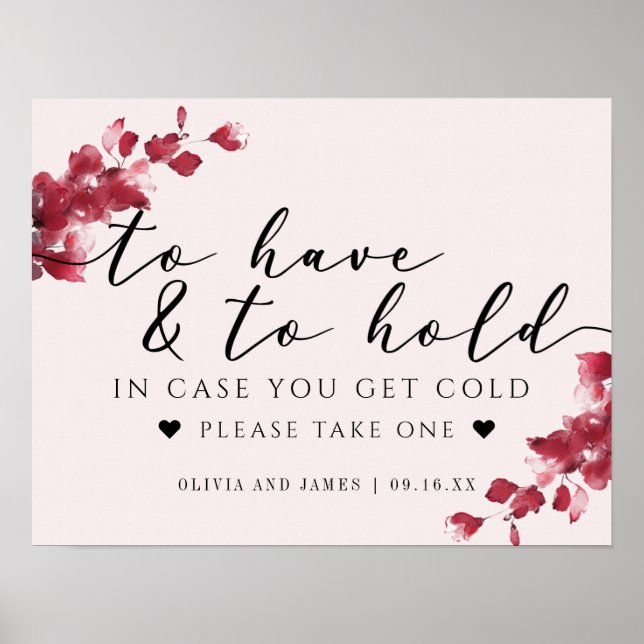 Poster Sinal de Casamento Rosa Floral Para Ter e Manter (Frente)