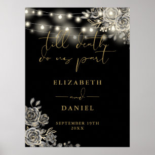 Poster Sinal de Casamento Rosas Góthicas Luzes Preto e Do