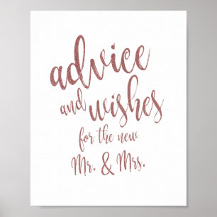 Poster Sinal de Casamento Rose Gold Glitter 8x10 Desejos 
