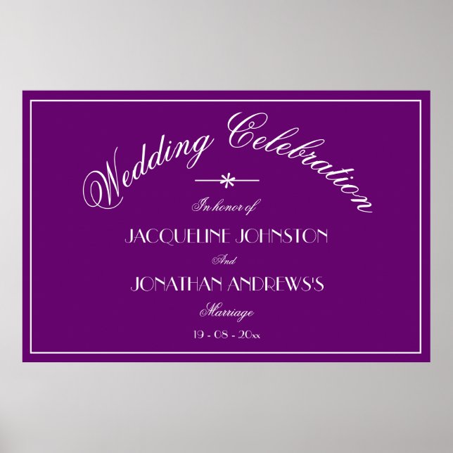 Poster Sinal de Casamento Roxo Chic Personalizado Elegant (Frente)