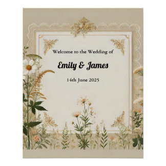 Pôster Sinal de Casamento Rustic Cottagecore