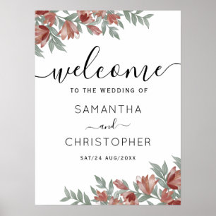 Poster Sinal de Casamento Rustic Floral Terracotta