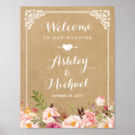 Poster Sinal de casamento | Rustic Floral Vintage Frame K