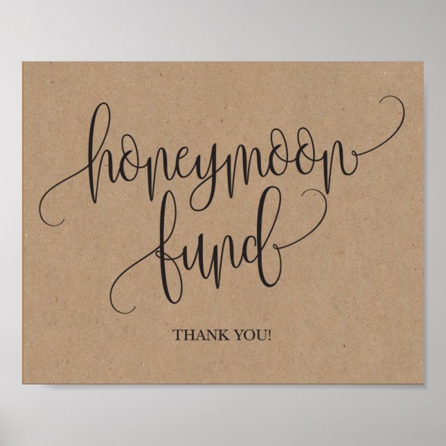 Pôster Sinal de Casamento Rustic Kraft Honeymoon Fund (Frente)