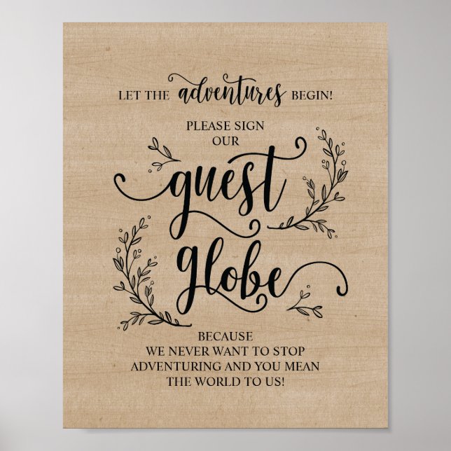 Poster Sinal de Casamento Rustic Vines Sinal Nosso Globe  (Frente)