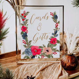 Poster Sinal de Casamento Rustic Winter Floral Watercolor