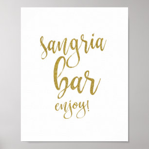 Pôster Sinal de Casamento Sangria Bar Gold Glitter 8x10