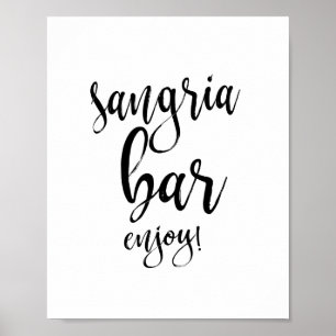 Pôster Sinal de Casamento Sangria Bar Preto e Branco 8x10