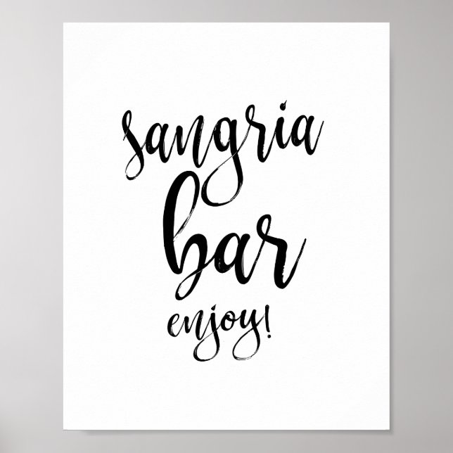 Pôster Sinal de Casamento Sangria Bar Preto e Branco 8x10 (Frente)