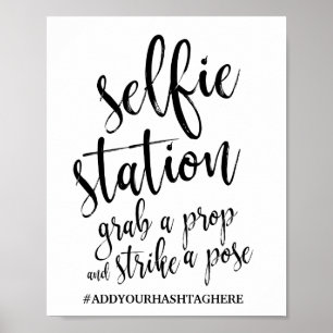 Pôster Sinal de Casamento Selfie Station Preto e Branco 8