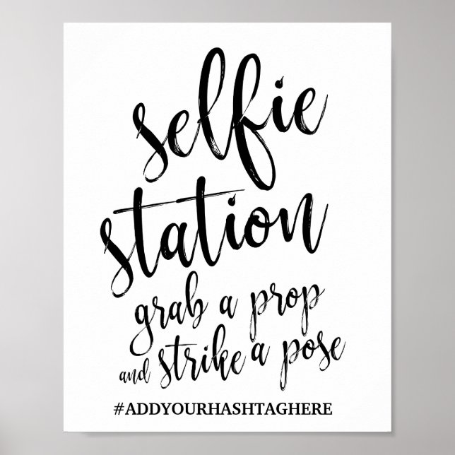 Pôster Sinal de Casamento Selfie Station Preto e Branco 8 (Frente)