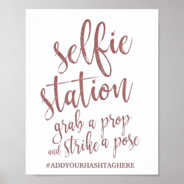 Poster Sinal de Casamento Selfie Station Rose Gold Glitte (Frente)