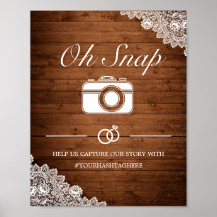Poster Sinal de Casamento Snap de Madeira Rústica e Renda