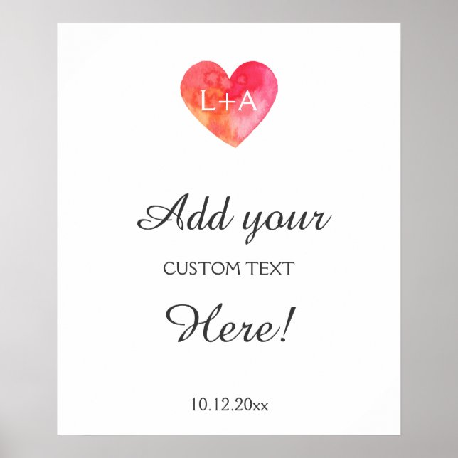 Poster Sinal de casamento: texto personalizado, cor d'águ (Frente)