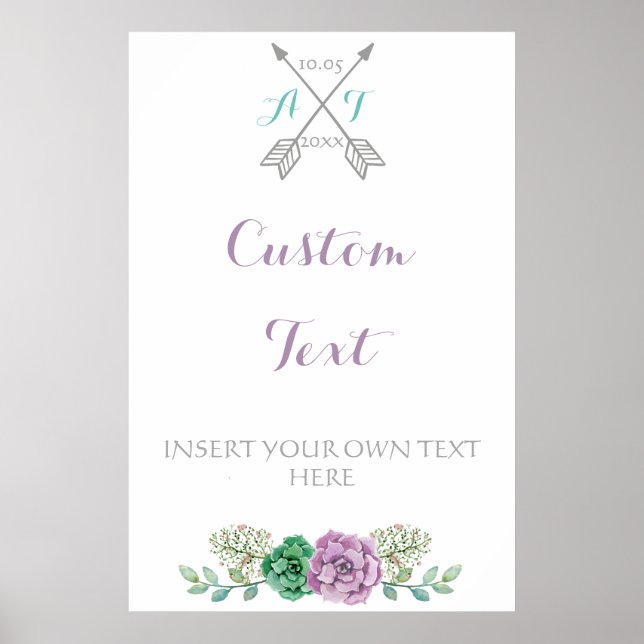 Pôster Sinal de casamento Texto personalizado, flor bothâ (Frente)
