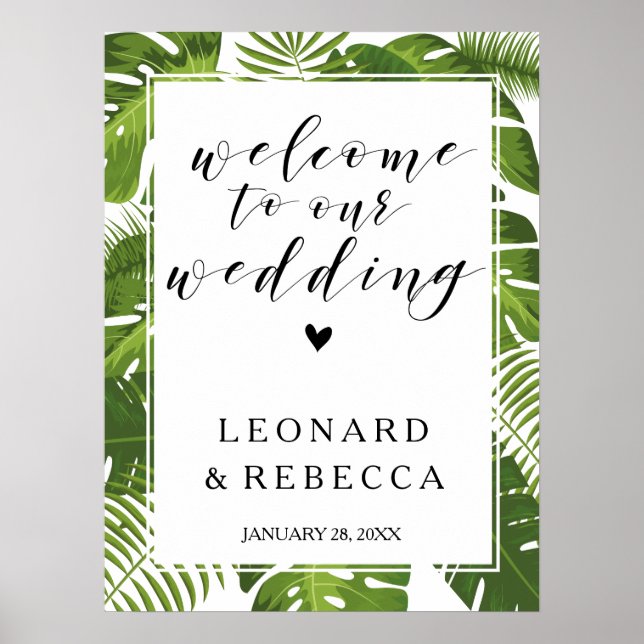 Poster Sinal de casamento Tropical elegante Bem-vindo | f (Frente)