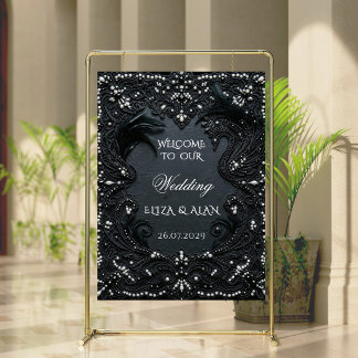 Poster Sinal de Casamento Vitoriano de Luxo em Renda Pret