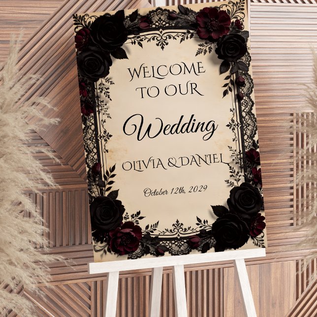 Poster Sinal de Casamento Vitoriano de Renda Preta de Rom (Criador carregado)