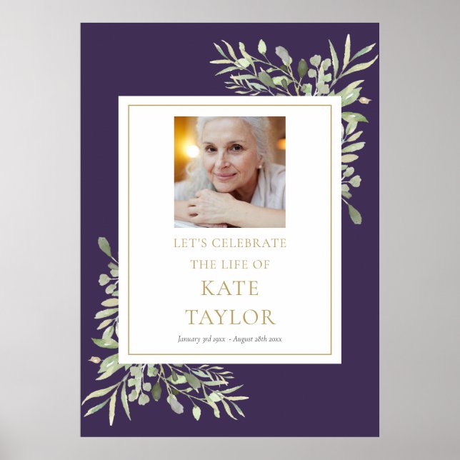 Poster Sinal de Celebração da Vida com Folhagem Roxa (Frente)